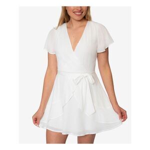 SPEECHLESS Womens Tie-belt Layered Flutter Sleeve Mini Fit + Flare Dress
